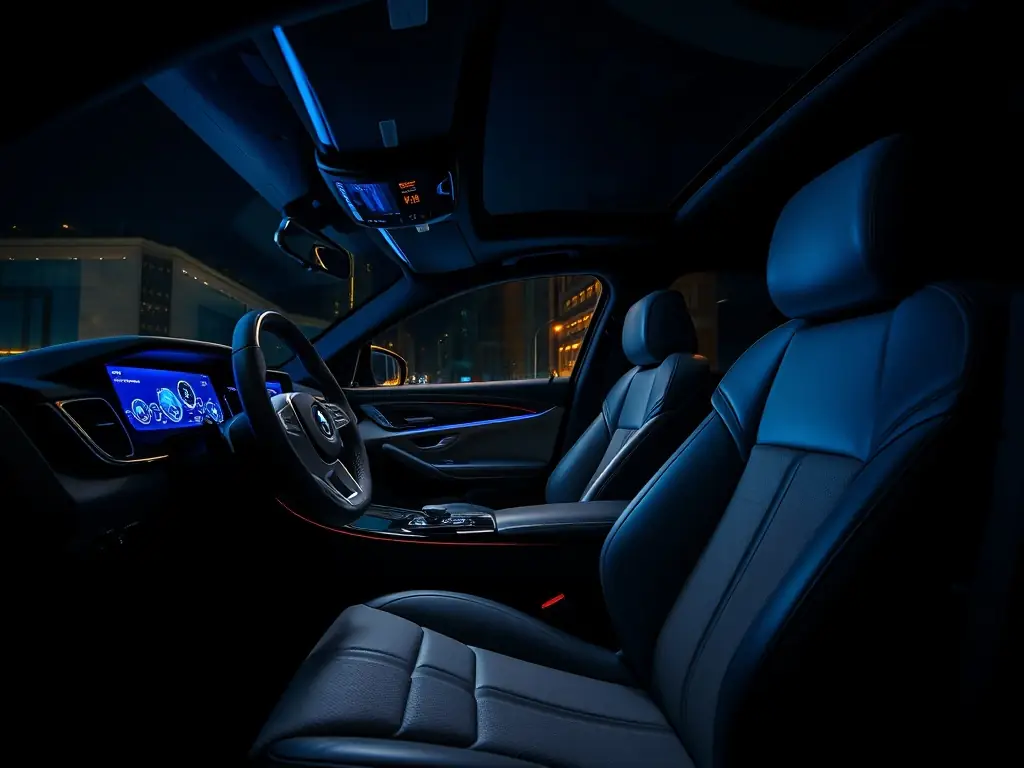 A high-angle shot of a person relaxing in a luxurious car, showcasing the comfort and convenience of Job360's concierge services.